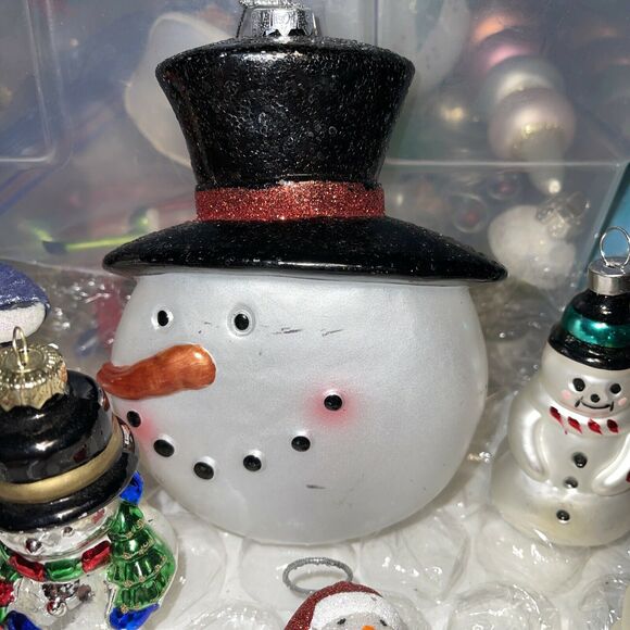 Vintage Dept 56 Blown Glass Snowman Christmas Ornament Lot Hang & Clip On #38 - Picture 6 of 12